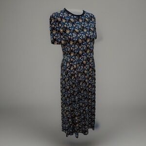 Boden Lucinda Jersey Midi Dress Women's 10R Black‎ Floral Boho Pockets Stretch